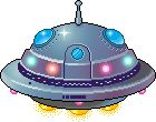 An animation of a flying saucer with blinking lights.
